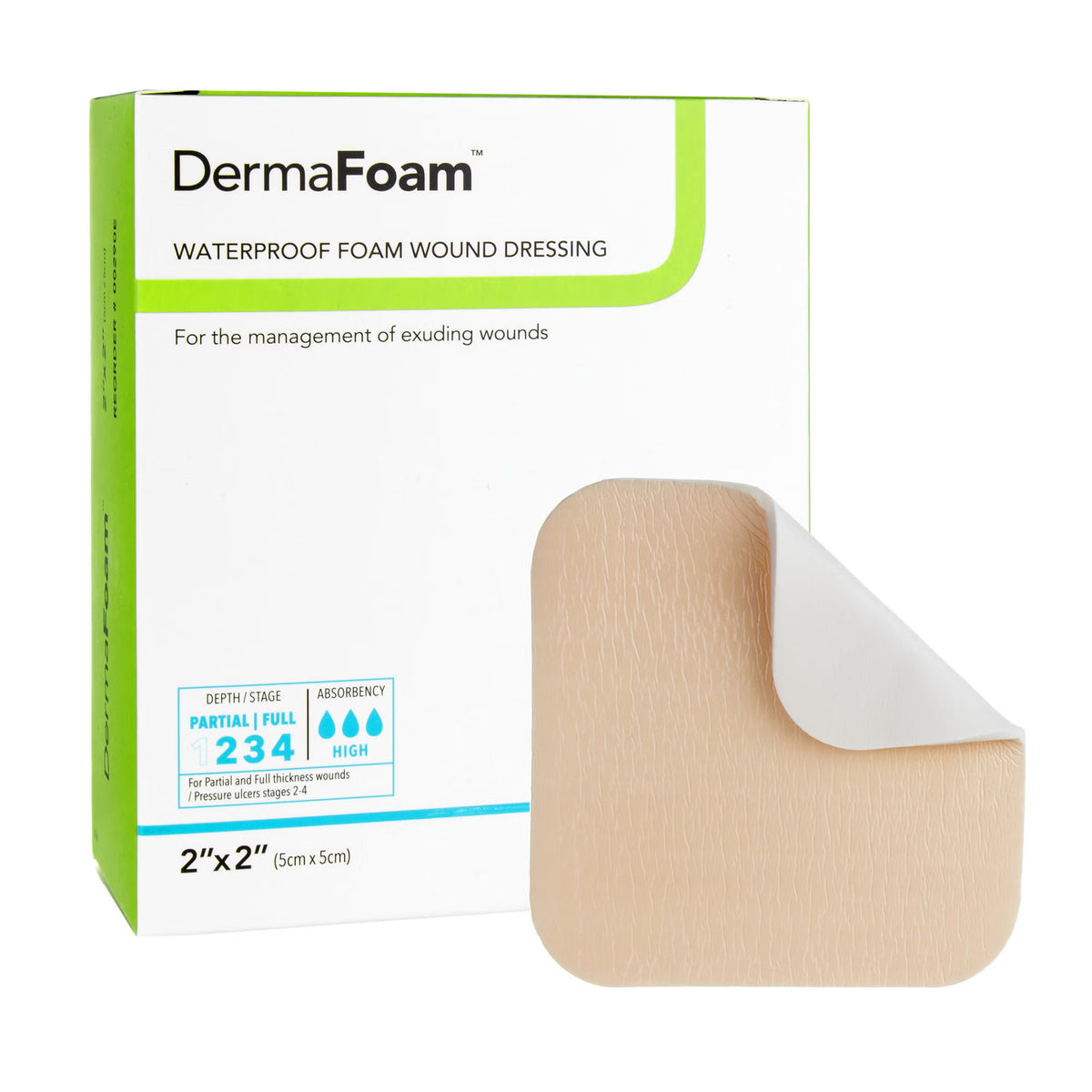 DermaRite DermaFoam Foam Dressing, Non-Adhesive Square Sterile Waterproof - 00290E - LL Medico