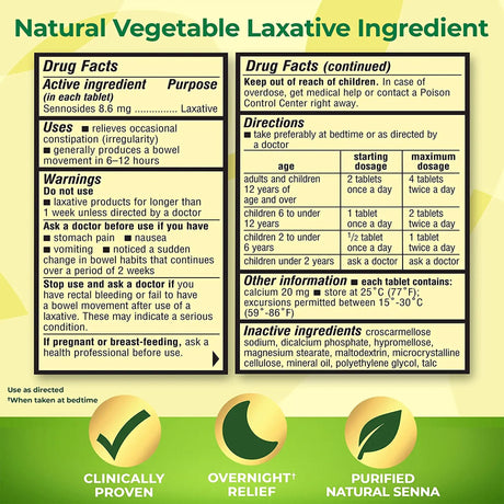 Senokot Regular Strength Laxative Tablets, 8.6 mg Sennosides