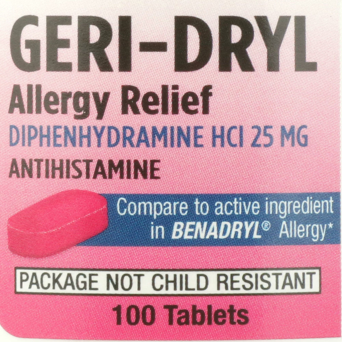 Geri-Dryl Allergy Relief Tablets, Diphenhydramine HCl 25 mg - 681-01-GCP - LL Medico
