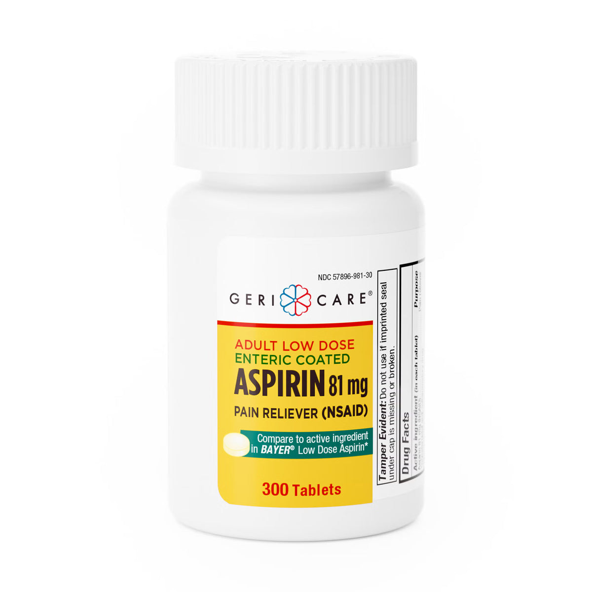 Geri-Care Adult Low Dose Aspirin, 81 mg, Enteric-Coated Tablet - 300 count - LL Medico