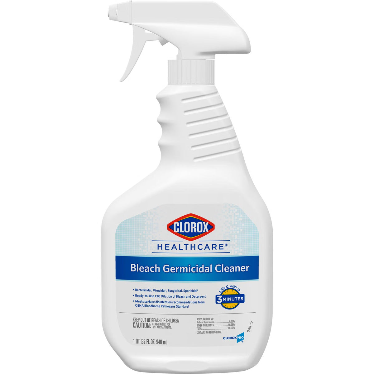 Clorox Healthcare Bleach Germicidal, Surface Disinfectant Cleaner Spray, Liquid, 32 oz, Fruity Floral Bleach Scent, NonSterile - 68970 - LL Medico