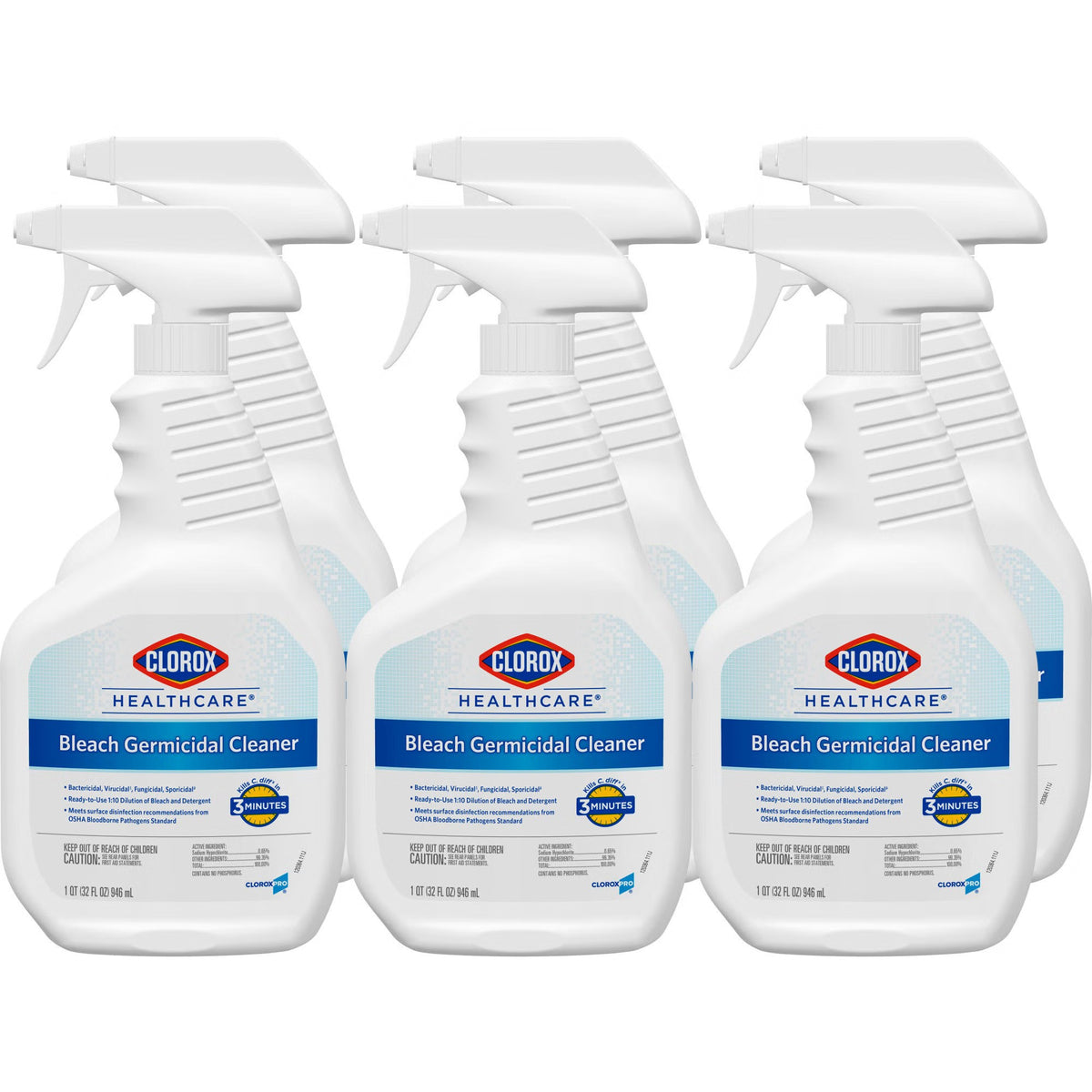 Clorox Healthcare Bleach Germicidal, Surface Disinfectant Cleaner Spray, Liquid, 32 oz, Fruity Floral Bleach Scent, NonSterile - 68970 - LL Medico