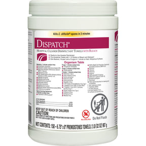 Dispatch with Bleach Surface Disinfectant Cleaner Wipes, Premoistened, Fruity Floral Bleach Scent, Nonsterile, 6.75" x 8" - 69150 - LL Medico