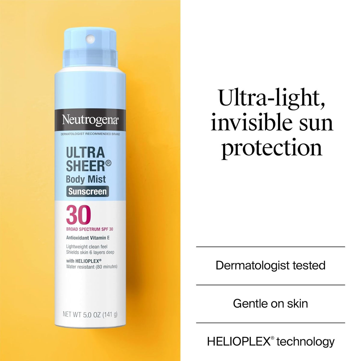 Neutrogena Ultra Sheer Body Mist Sunscreen Spray SPF 30, 5 oz