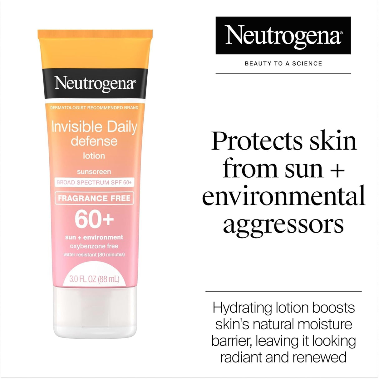 Neutrogena Invisible Daily Defense Sunscreen Lotion SPF 60+, Fragrance Free, 3 fl oz