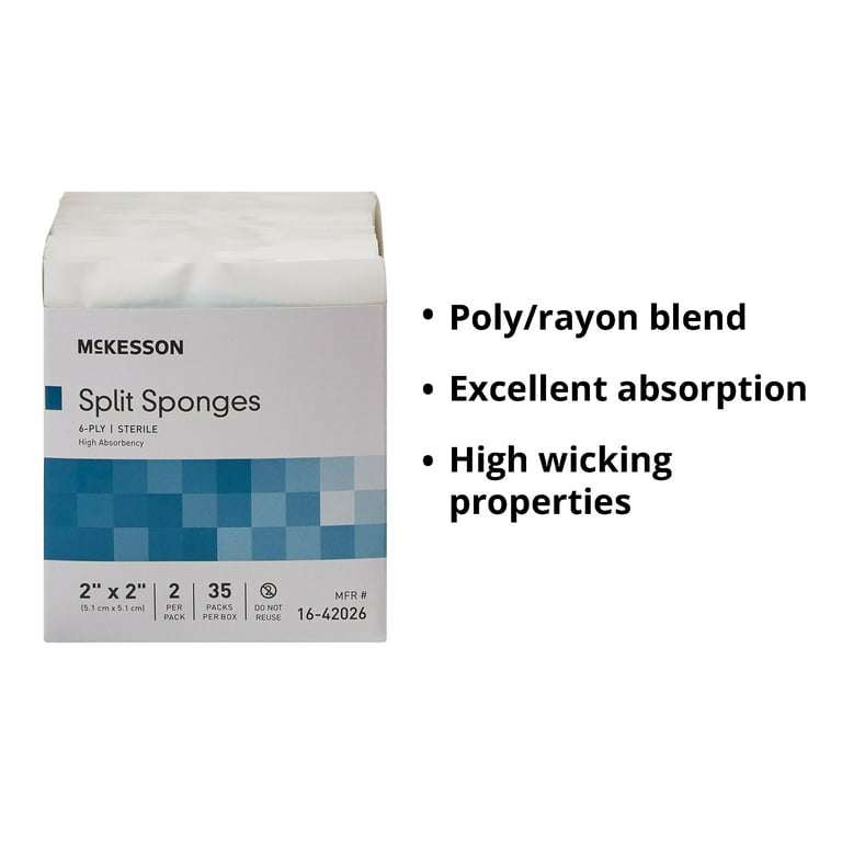 McKesson IV/Drain Split Dressing, 2 x 2 Inch, Six Ply