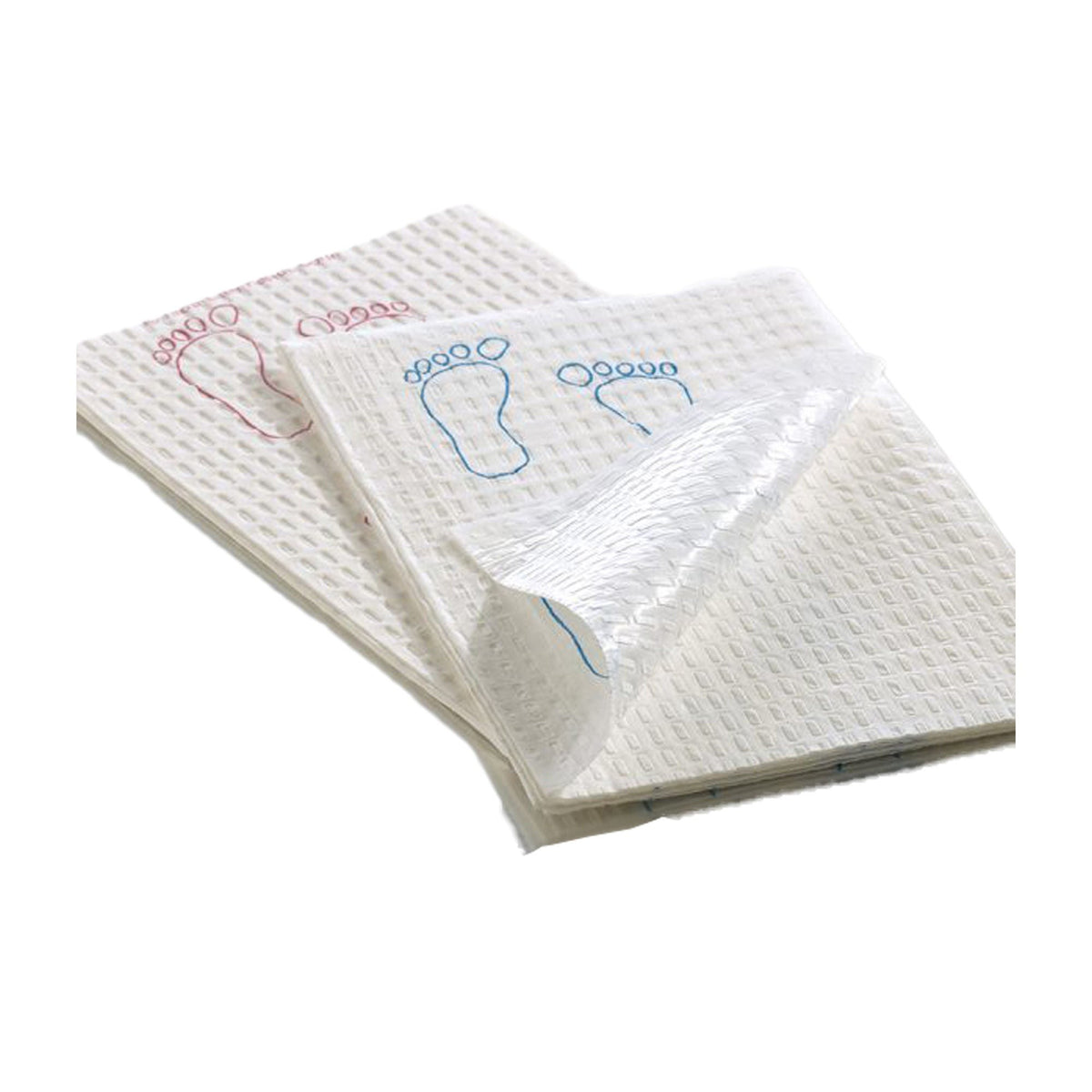 Footprint Procedure Towel, Nonsterile, White with Blue Footprints, 3-Ply Tissue, Waffle Embossed, 13.5 x 18" - 70191N - LL Medico