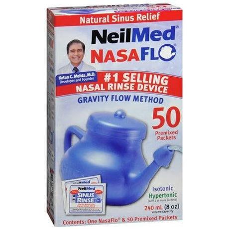 NeilMed NasaFlo Neti Pot Saline Nasal Rinse Kit, Powder for Solution - 70592800816 - LL Medico