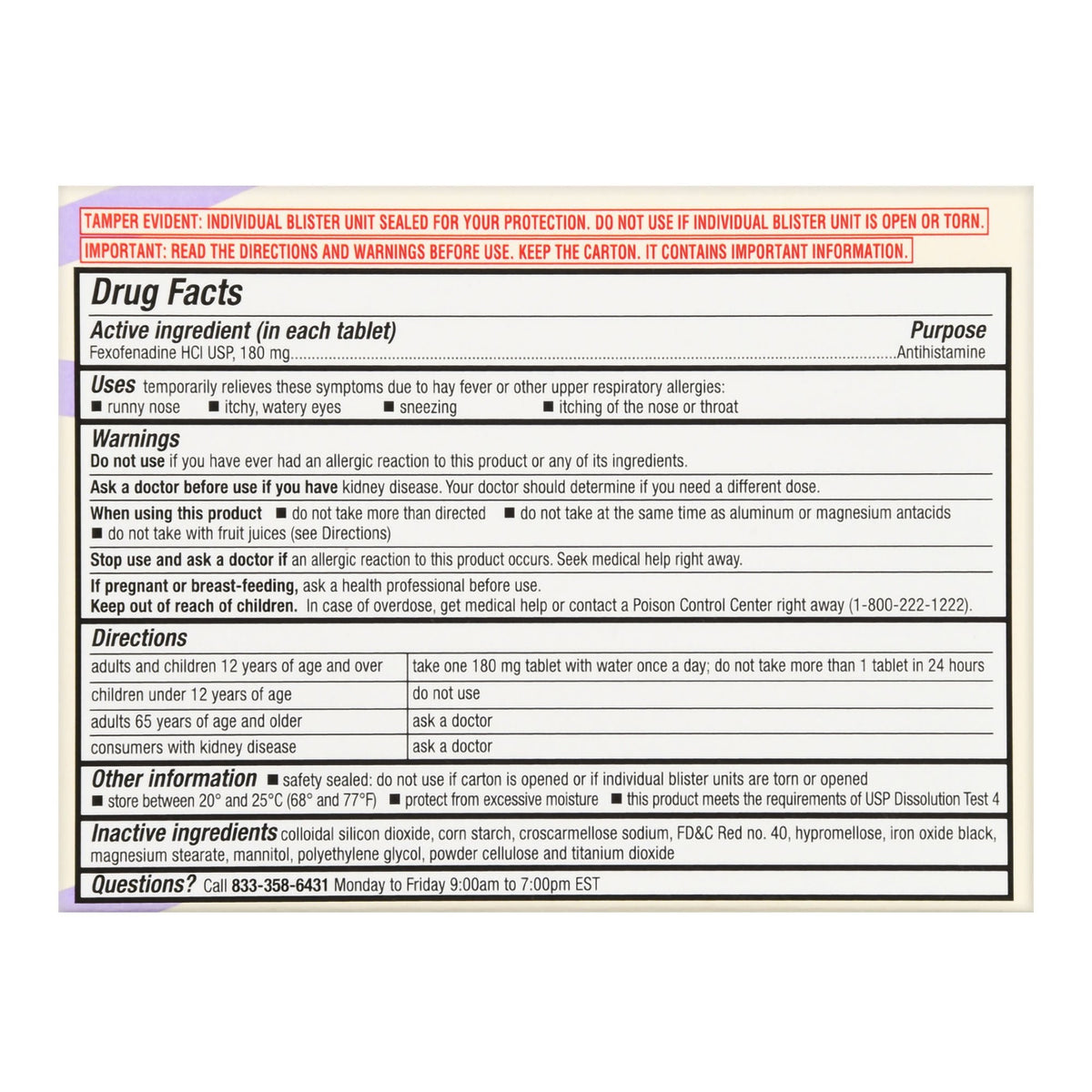 Foster & Thrive 24 Hour Allergy Relief, Fexofenadine HCl 180 mg, Non-Drowsy Tablets - 70677100901 - LL Medico