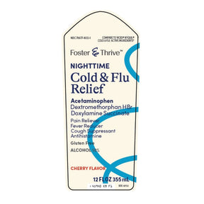 Foster & Thrive Nighttime Cold & Flu Liquid Relief, 650 mg-30 mg-12.5 mg/30 mL, Cherry, 12 oz - 70677103201 - LL Medico