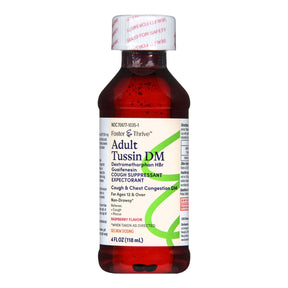 Foster & Thrive Adult Tussin DM Liquid, Guaifenesin 200 mg - Dextromethorphan HBr 20 mg / 20 mL, Raspberry Flavor, 4 oz - 70677103501 - LL Medico
