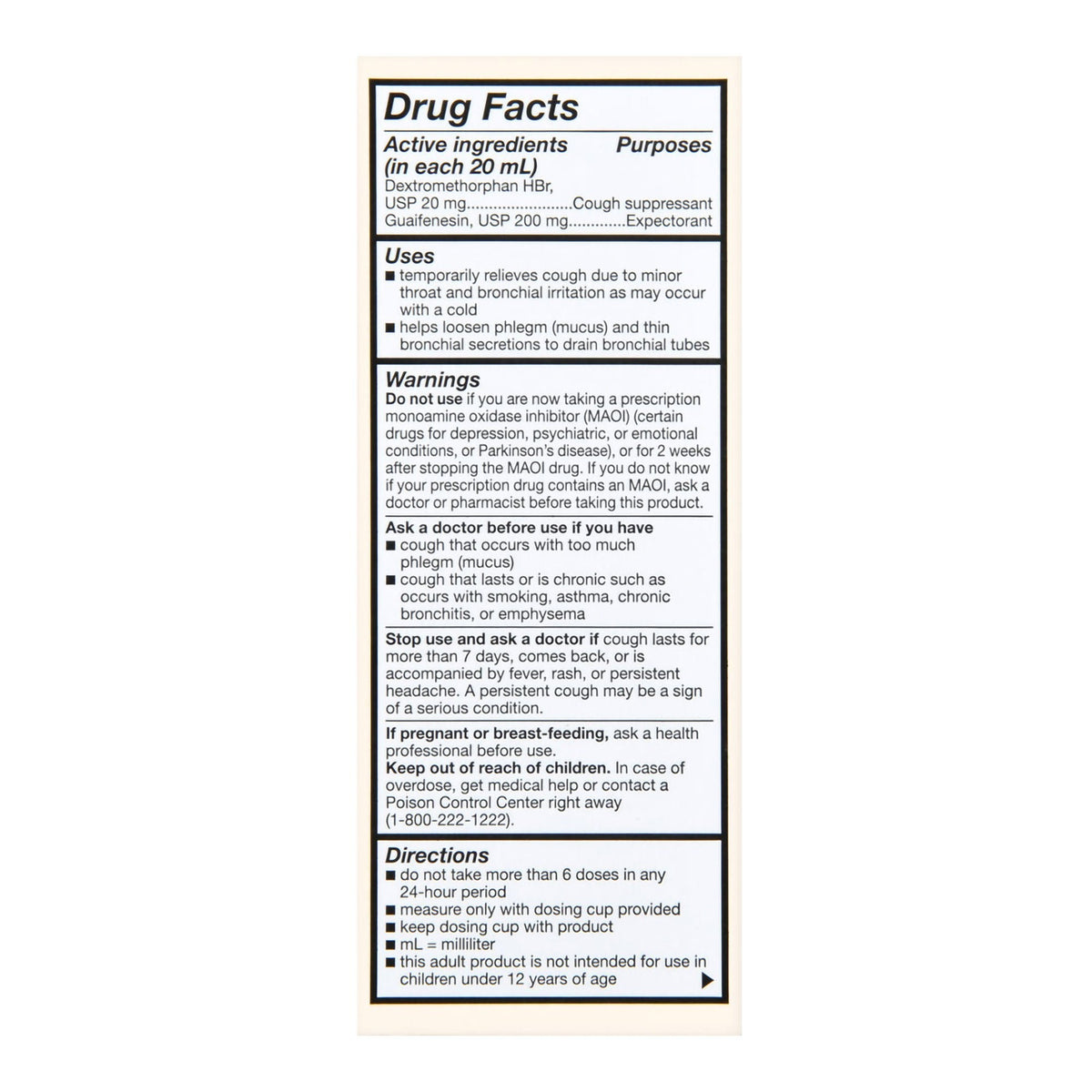 Foster & Thrive Adult Tussin DM Liquid, Guaifenesin 200 mg - Dextromethorphan HBr 20 mg / 20 mL, Raspberry Flavor, 4 oz - 70677103501 - LL Medico