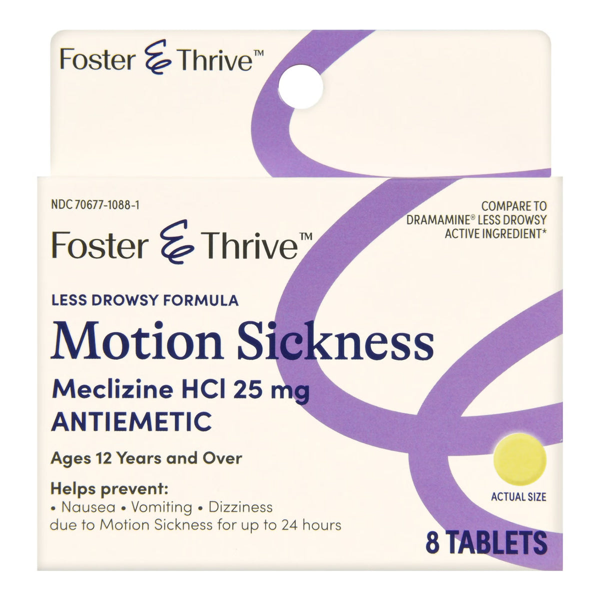 Foster & Thrive Less Drowsy Motion Sickness Tablets, Meclizine HCl 25 mg - 70677108801 - LL Medico