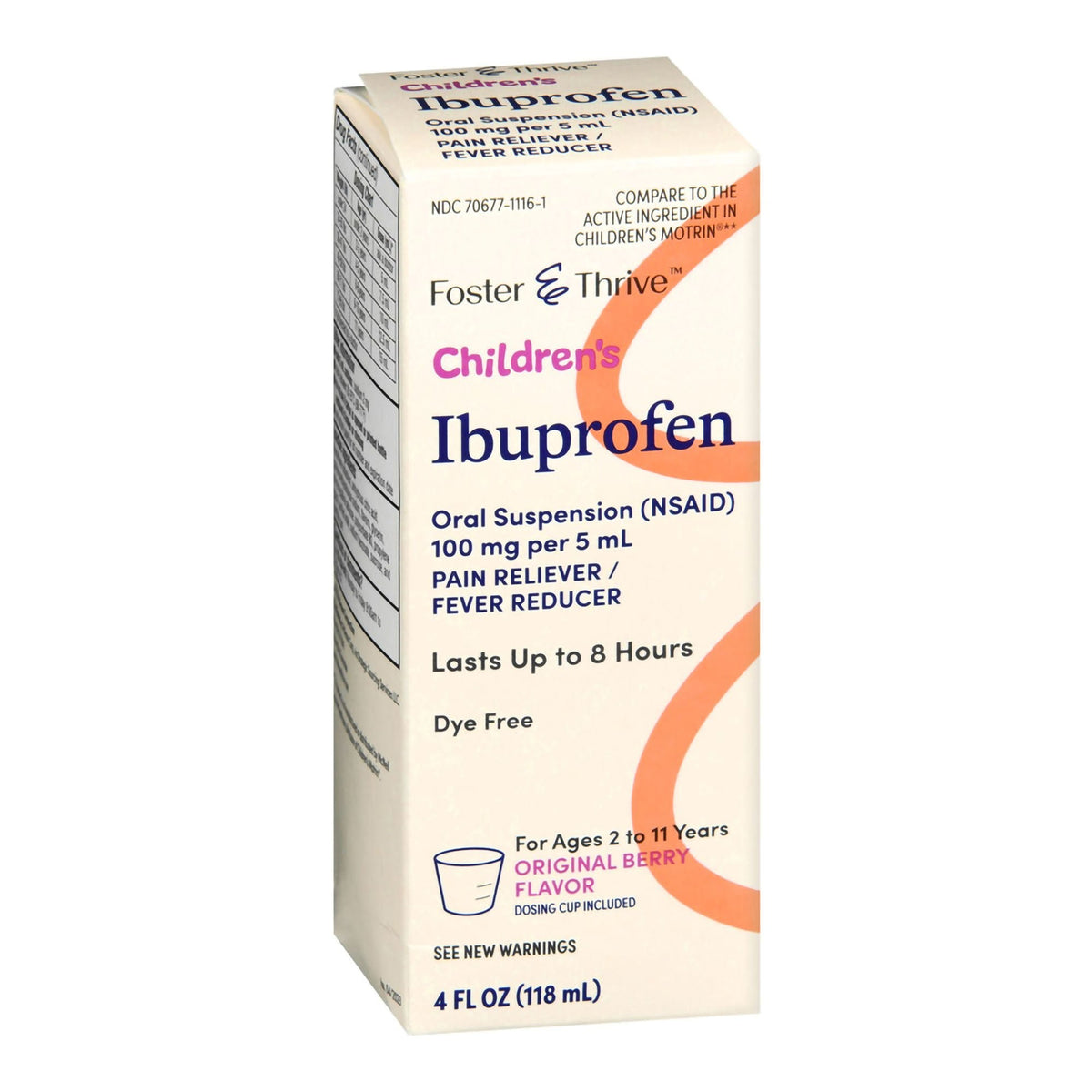 Foster & Thrive Children's Ibuprofen Oral Suspension, 100 mg/5 mL, Original Berry, 4 oz - 70677111601 - LL Medico