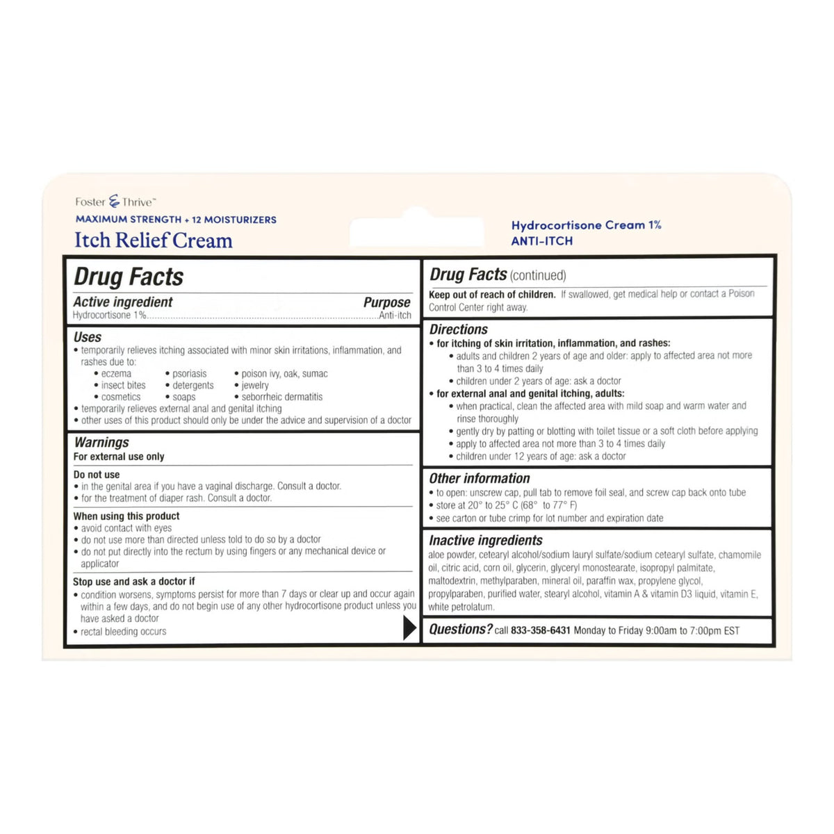 Foster & Thrive Hydrocortisone Itch Relief Cream, 1%, 1 oz Tube - 70677121501 - LL Medico