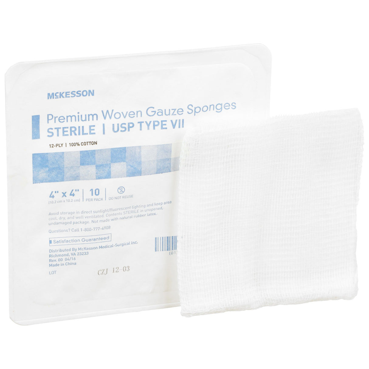 McKesson USP Type VII Gauze Sponge, 4 x 4 Inch, 12-Ply
