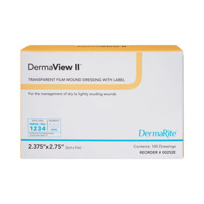 DermaRite DermaView II Transparent Film Dressing, Rectangle, Sterile — 2.43" x 2.75"