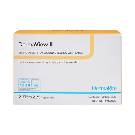 DermaRite DermaView II Transparent Film Dressing, Rectangle, Sterile — 2.43" x 2.75"