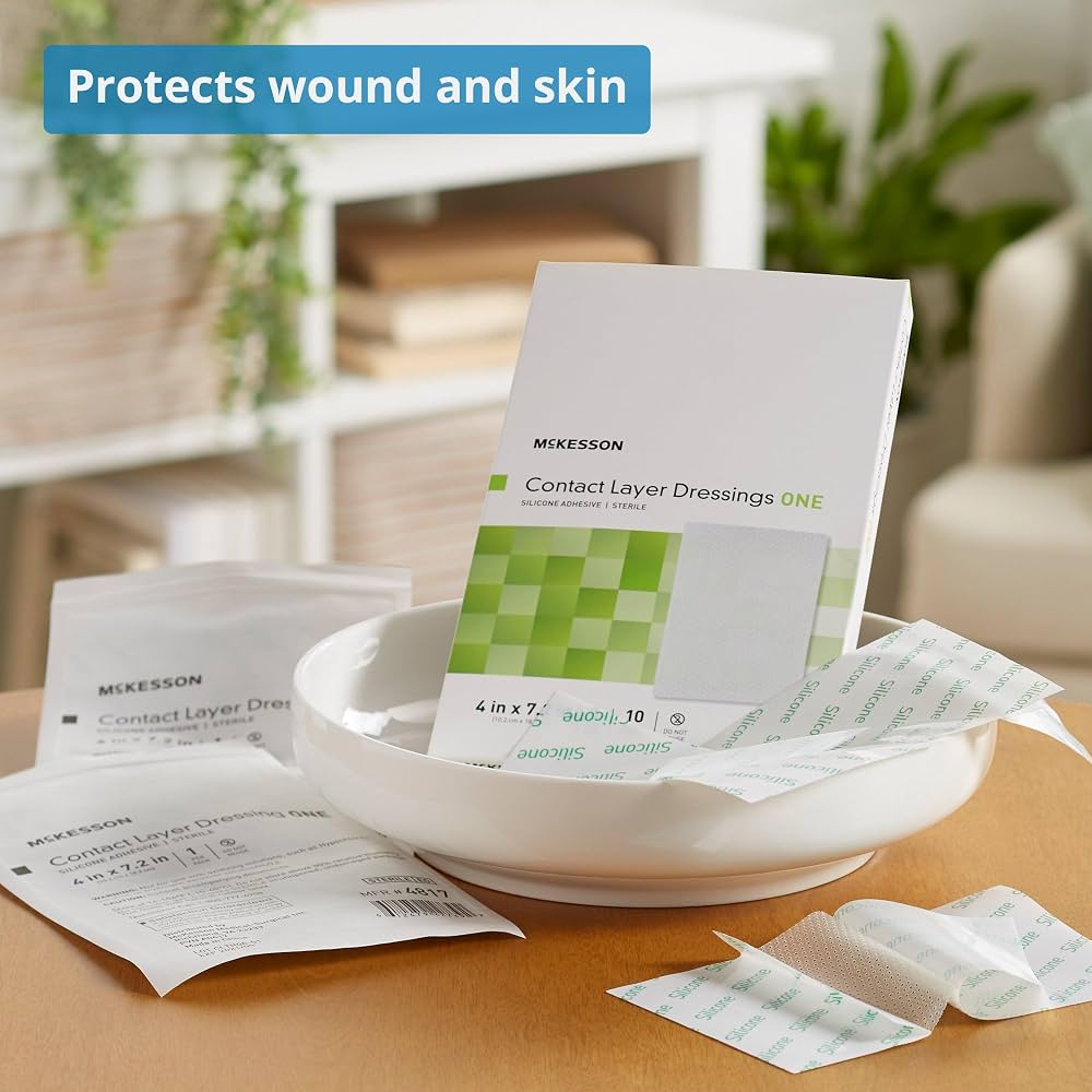 McKesson Silicone Wound Contact Layer Dressing, 4 x 7-2/5 Inch