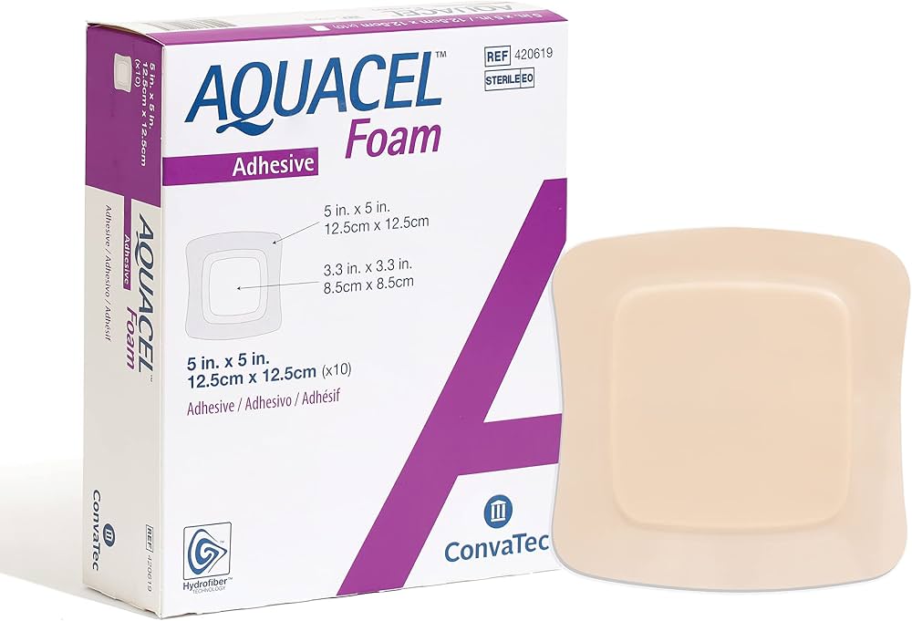 Aquacel Silicone Adhesive with Border Silicone Foam Dressing, 5 x 5 Inch