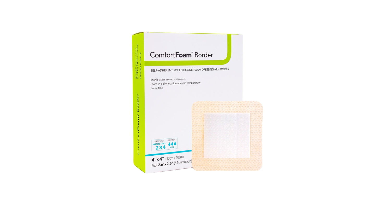 ComfortFoam Border Silicone Foam Dressing, 4 x 4 Inch