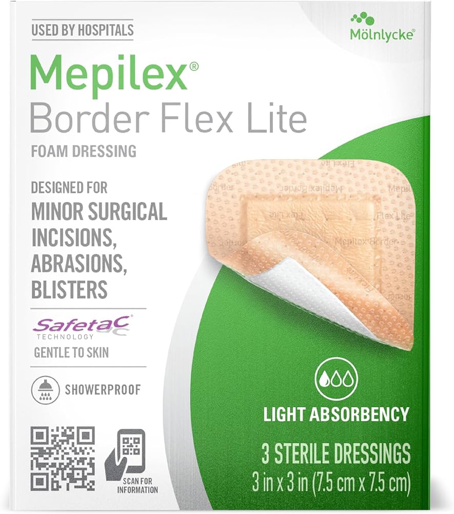 Mepilex Border Flex Adhesive with Border Foam Dressing, 3 x 3 Inch