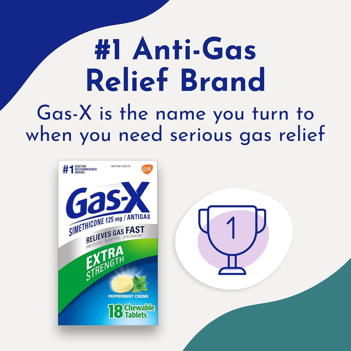 Gas-X Extra Strength Chewable Tablets, Simethicone 125 mg, Peppermint Creme - 00067012918 - LL Medico