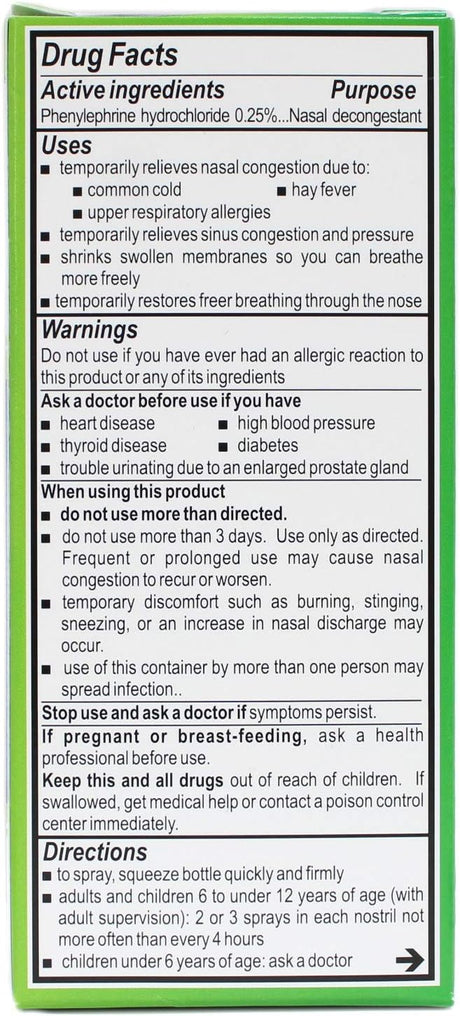 Neo-Synephrine Mild Strength Nasal Spray, Phenylephrine HCl 0.25%, 15 mL - 00225080047 - LL Medico