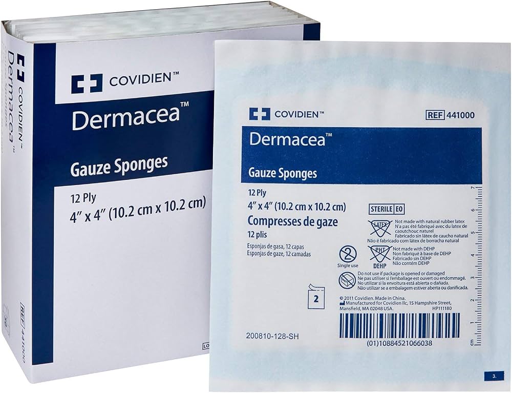 Dermacea Sterile Gauze Sponge, 4 x 4 Inch, 12-Ply