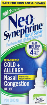 Neo-Synephrine Mild Strength Nasal Spray, Phenylephrine HCl 0.25%, 15 mL - 00225080047 - LL Medico