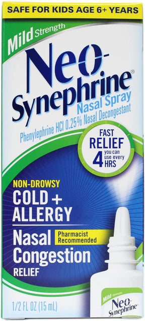 Neo-Synephrine Mild Strength Nasal Spray, Phenylephrine HCl 0.25%, 15 mL - 00225080047 - LL Medico