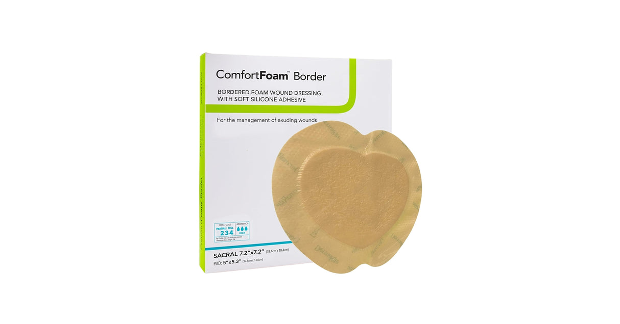 ComfortFoam Border Foam Wound Dressing w/ Adhesive, Sacral 18.4 x 18.4 cm