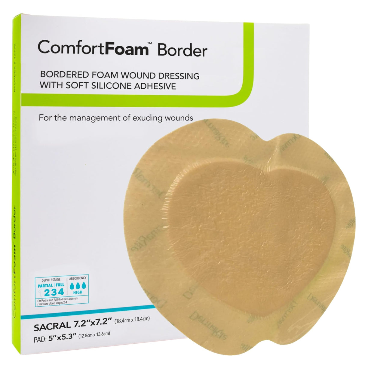 ComfortFoam Border Foam Wound Dressing w/ Adhesive, Sacral 18.4 x 18.4 cm