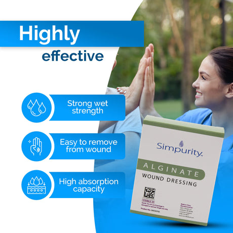 Simpurity Calcium Alginate Wound Dressing, Sterile, 2" x 2"