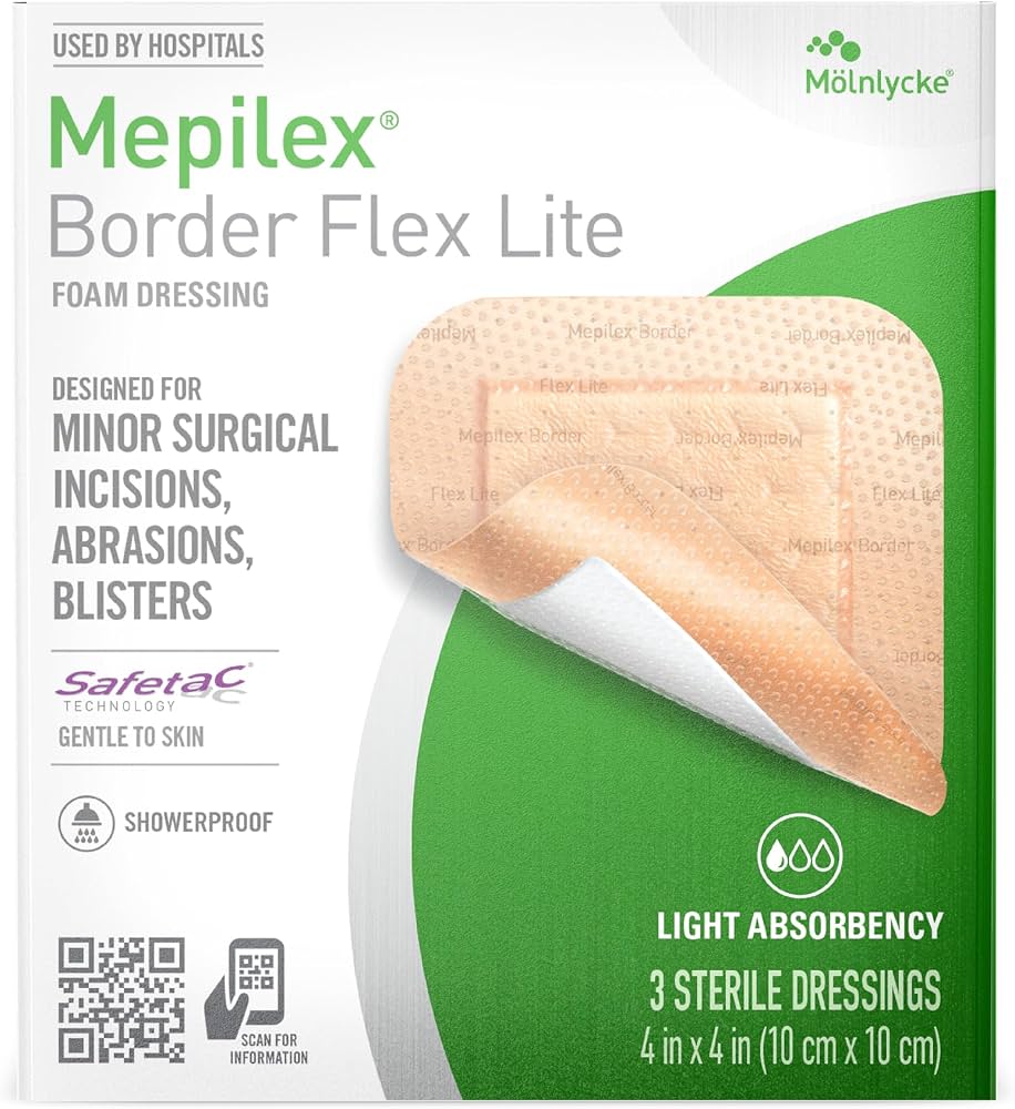 Mepilex Border Flex Lite Silicone Foam Dressing, 4 x 4 Inch