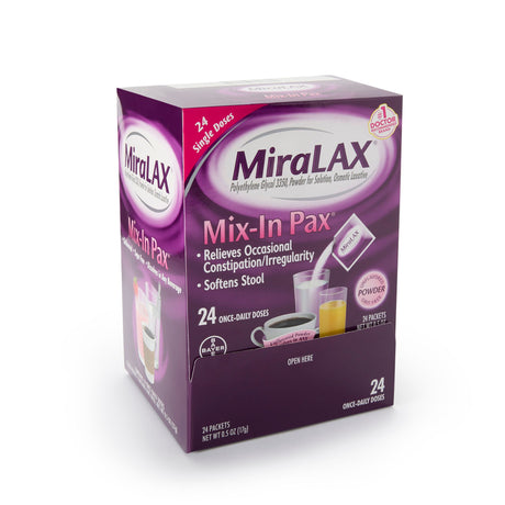 MiraLAX Laxative Powder, Polyethylene Glycol 3350, Gentle Constipation Relief - 24 count - LL Medico