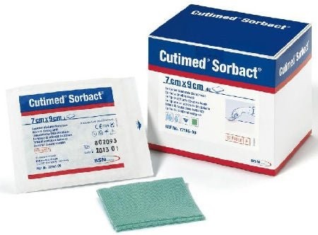 Cutimed Sorbact Antimicrobial Mesh Dressing, 4 x 4", Green, Hydropolymer / Mesh, Sterile - 7216210-Single - LL Medico