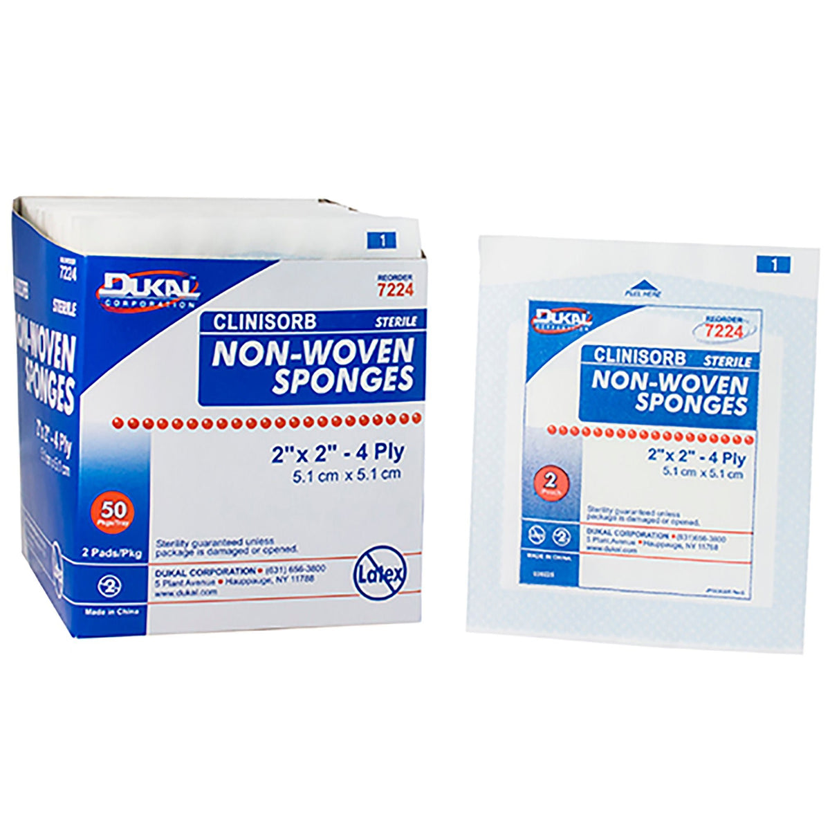 Clinisorb Nonwoven Sponge, Sterile, White, Polyester / Rayon, 4-Ply, 2" x 2" - 7224-Single - LL Medico