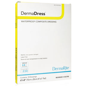 DermaDress Composite Dressing, Rectangle Sterile Waterproof Film Backing — 6" x 8"