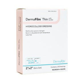 DermaFilm Thin Hydrocolloid Dressing, Square, Film Backing — 2" x 2"