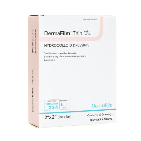 DermaFilm Thin Hydrocolloid Dressing, Square, Film Backing — 2" x 2"