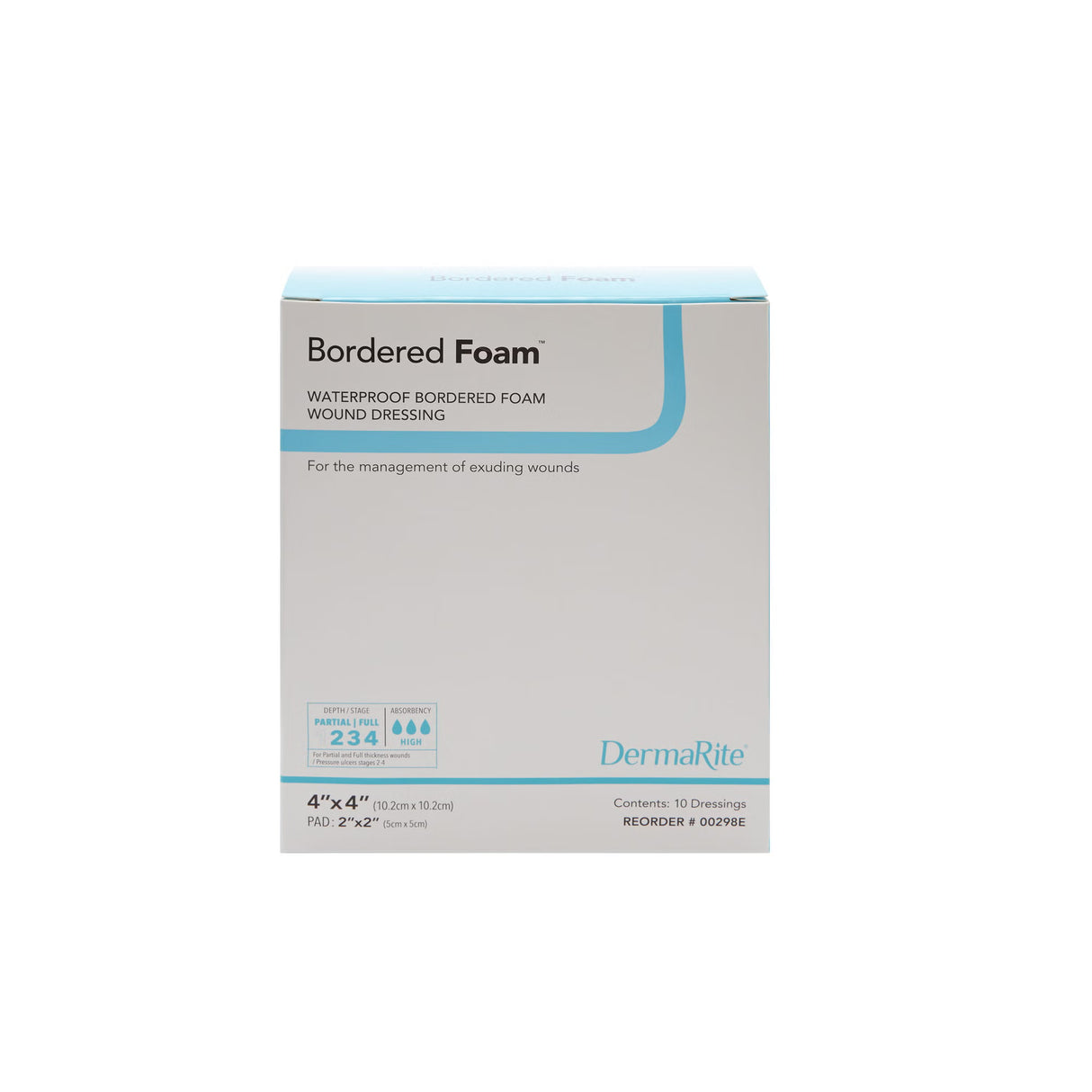 Dermarite BorderedFoam Dressing, Bordered Waterproof Square Sterile — 4" x 4"