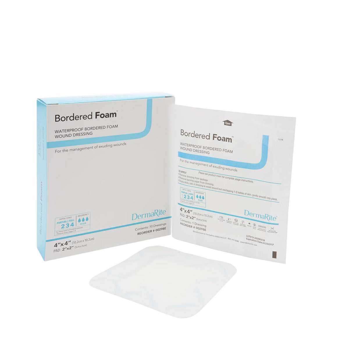 Dermarite BorderedFoam Dressing, Bordered Waterproof Square Sterile - 00298E - LL Medico