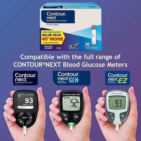 Ascensia Contour Next Blood Glucose Test Strips, 70 Count