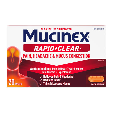 Mucinex Rapid Clear Pain, Headache & Mucus Congestion Caplets, Acetaminophen 325 mg / Guaifenesin 200 mg