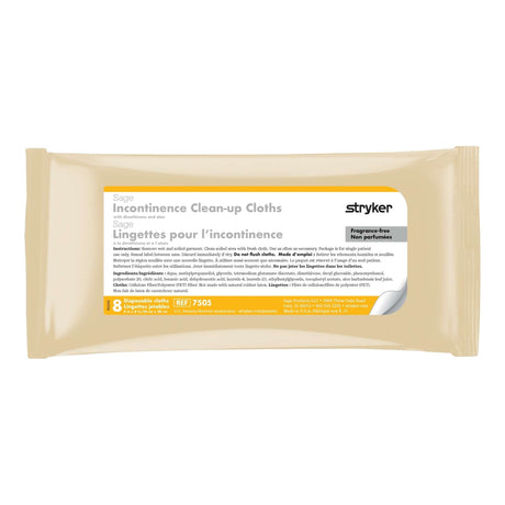 Sage Products Sage Incontinence Clean-Up Cloths with Dimethicone and Aloe, Fragrance-Free, 8" x 8", Case of 30 - 7505 - LL Medico