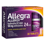 Allegra Adult 24-Hour Allergy Relief, Fexofenadine HCl 180 mg, Tablet, Non-Drowsy - 30 count - LL Medico