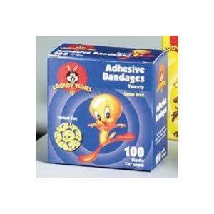 Dukal Looney Tunes Adhesive Spot Bandage, Sterile, Tweety and Taz, 7/8" Round - 1079797 - LL Medico