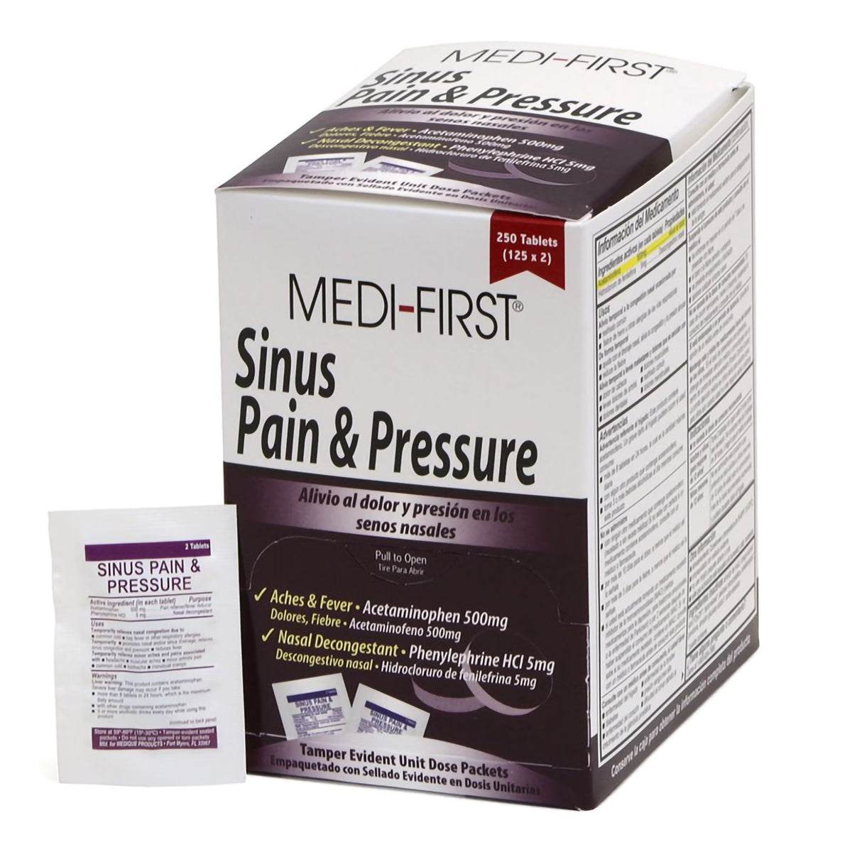 Medi-First Sinus Relief, Acetaminophen / Phenylephrine 500 mg - 5 mg, Tablet - 250 count - LL Medico