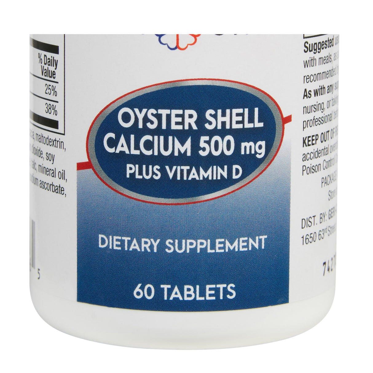 Geri-Care Oyster Shell Calcium Plus Vitamin D Supplement, 500 mg, 60 tablets